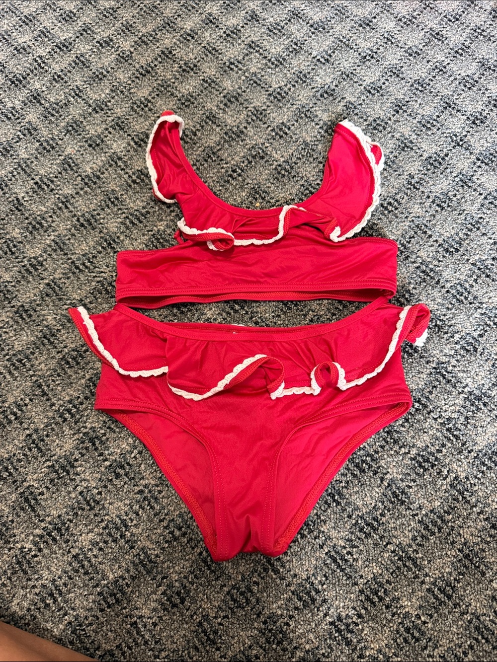 Zimmermann Red Ruffle Two-Piece Swim Bikini with White Trim
